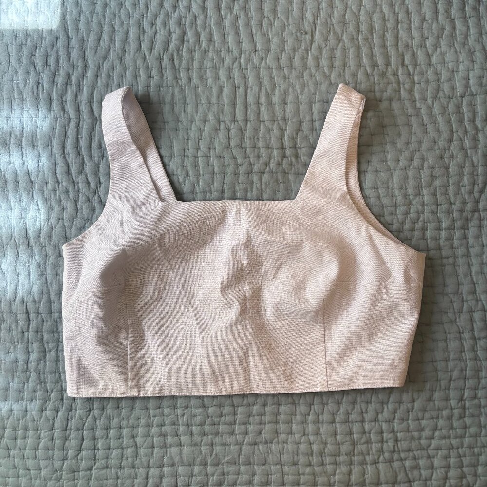 NWOT TouchableLINEN Square Neck Crop Top with Button Back